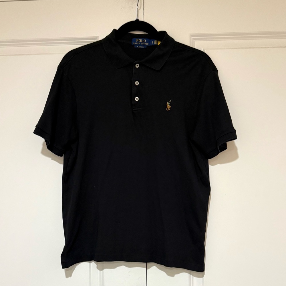 Polo by Ralph Lauren Black Polo Shirt with Gold Pony Like New Custom Fit